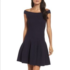 New Elija J Ribbed Fit and Flare dress navy
